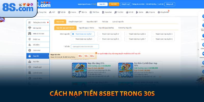 Cách nạp tiền 8sbet trong 30s